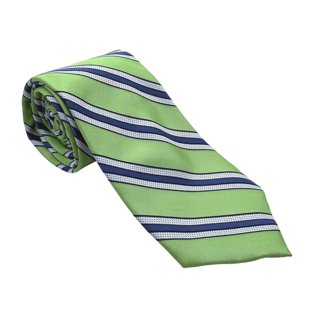 Nautica Silk Necktie Green Blue White Striped Classic Preppy Men Mens 61"